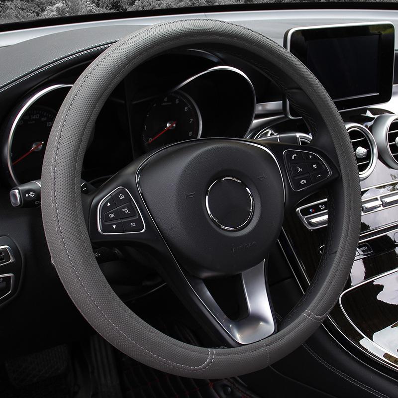 Automotive Leather Streamlined Steering Wheel Cover, Medium Size Breathable, Anti Slip, and Cheap D-type All-season Universal Handle Cover