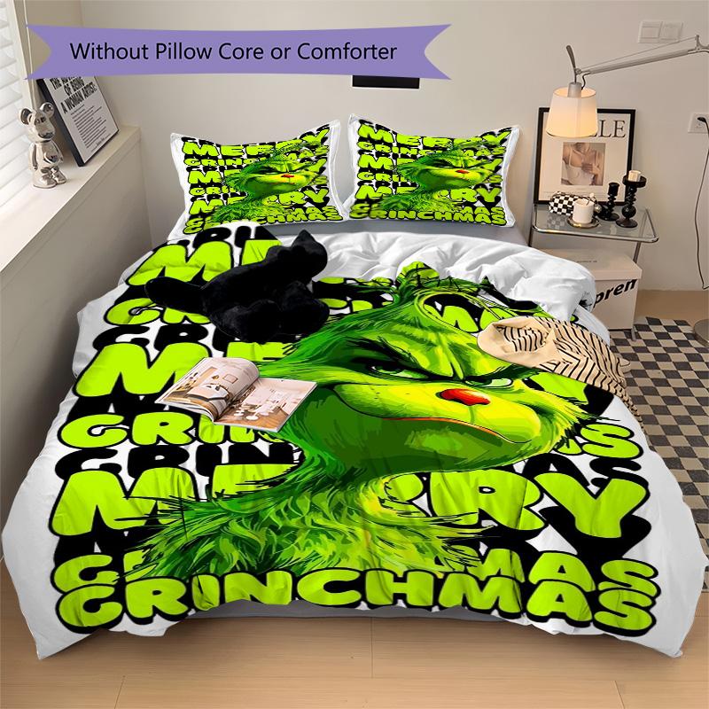 Grinchmas Mood Bedding 3 Piece Set Hd Print Duvet Cover Pillowcases For Teens Adult Bedroom Decoration Christmas Gift C9211471