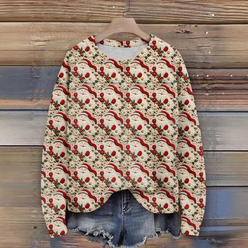 Женский рождественский свитер Милый забавный рождественский свитер Осень и зима Свитер с длинным рукавом вязаный