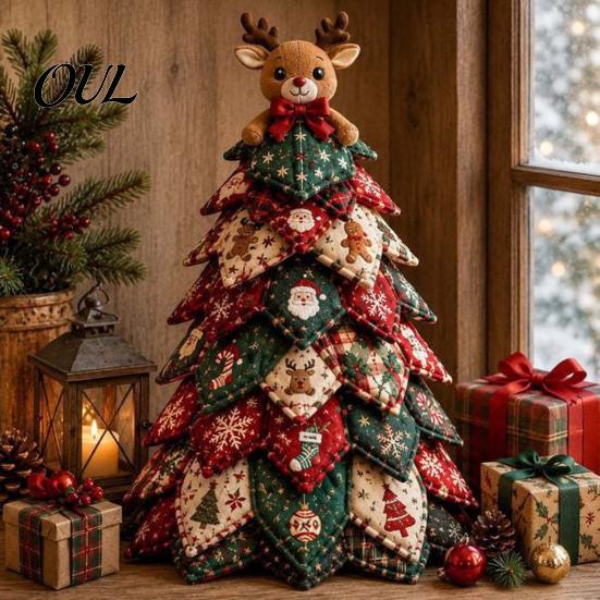 Craft Kits for Home Decor DIY Quilted Fabric Christmas Tree Kit, Vintage Patchwork Sewing Set Creative Gifts Friends Tabletop Decor, Handmade