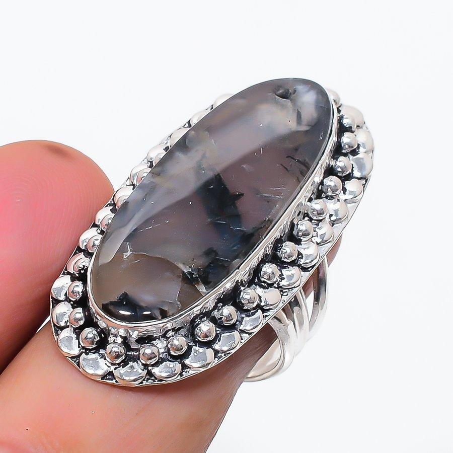 Natural Tube Agate Gemstone 925 Sterling Silver Jewelry Ring Size 7 G5b72
