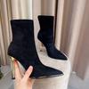 Fashion Pointed-Toe High-Heeled Ankle Boots For Women'S 2025 Autumn/Winter New Style Black Sexy Suede Elastic Boots Slim Ankle Boots