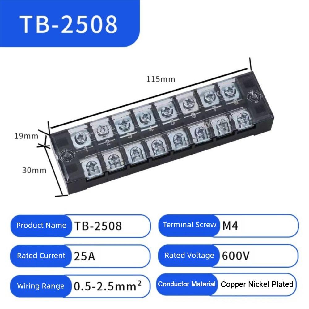 600V Screw Terminal Block 3-20 Positions Fixed Wiring Connector Industrial Wiring