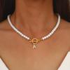Pearl Chain Necklace with Rhinestone Letter Pendant & OT Buckle