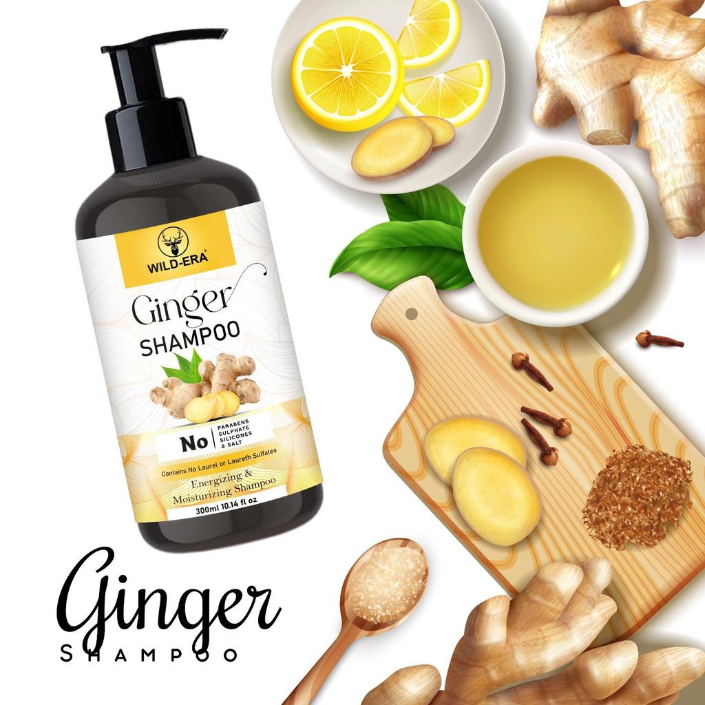 WILDERA Шампунь Pure Ginger против перхоти и выпадения волос, восстанавливает сухие поврежденные волосы, без сульфатов, без парабенов, без силиконов 300 мл