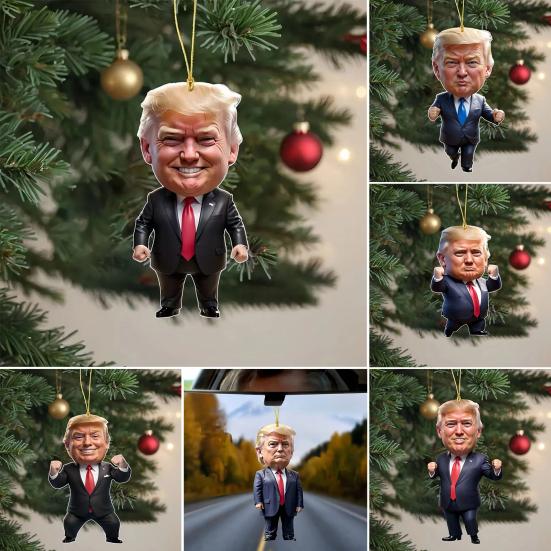 7 Pcs American President Christmas Ornament 2D Flat Acrylic Cartoon President Hanging Ornament Christmas Tree Decoration Backpack Hangings