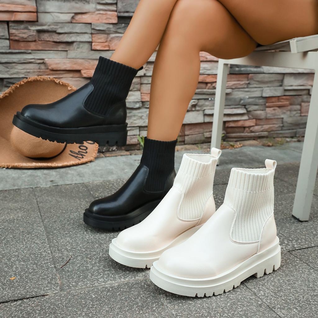 Fashion Women Boots 2025 Autumn Winter Fashion Women Chelsea Boots Female Outdoor Leather Ankle Boots Knitted Sexy Platform Shoes Ladies
