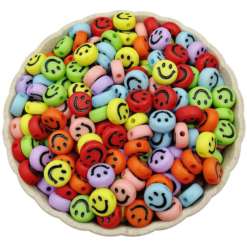 100 шт. карамельный цвет DIY акриловые круглые бусины милые улыбающиеся бусины с отверстием для изготовления ювелирных изделий