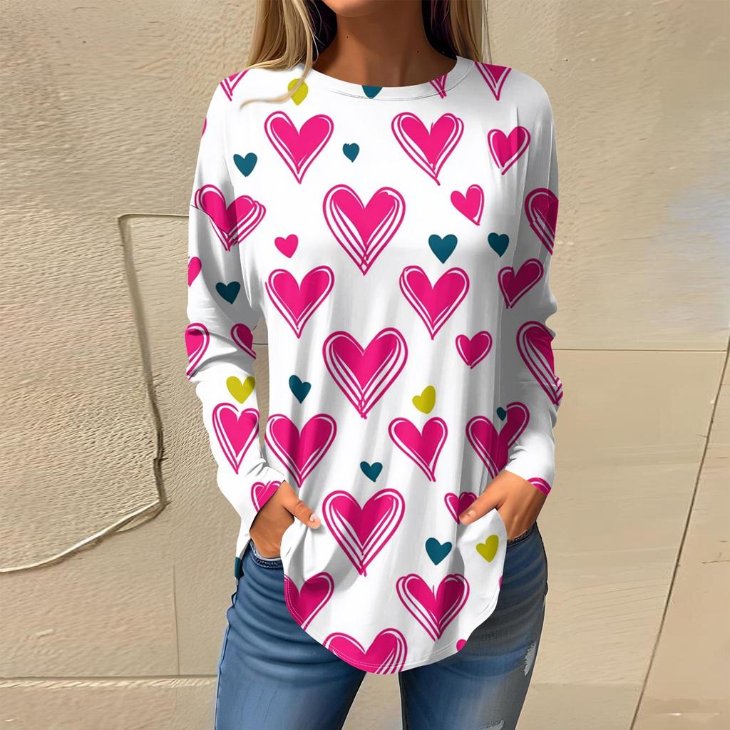 Футболки женские осенние повседневные рубашки с длинным рукавом толстовка винтажный графический принт топ пуловер ко Дню святого Валентина