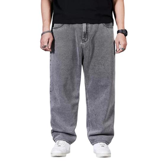 Мужские джинсы с высокой талией, однотонные сплайсированные джинсовые брюки с карманами, прямые, широкие, длинные брюки для повседневной носки