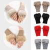 Fashion Half Finger Elastic Faux Rabbit Hair Gloves Knitted Gloves Warm Mittens Thicken Warm