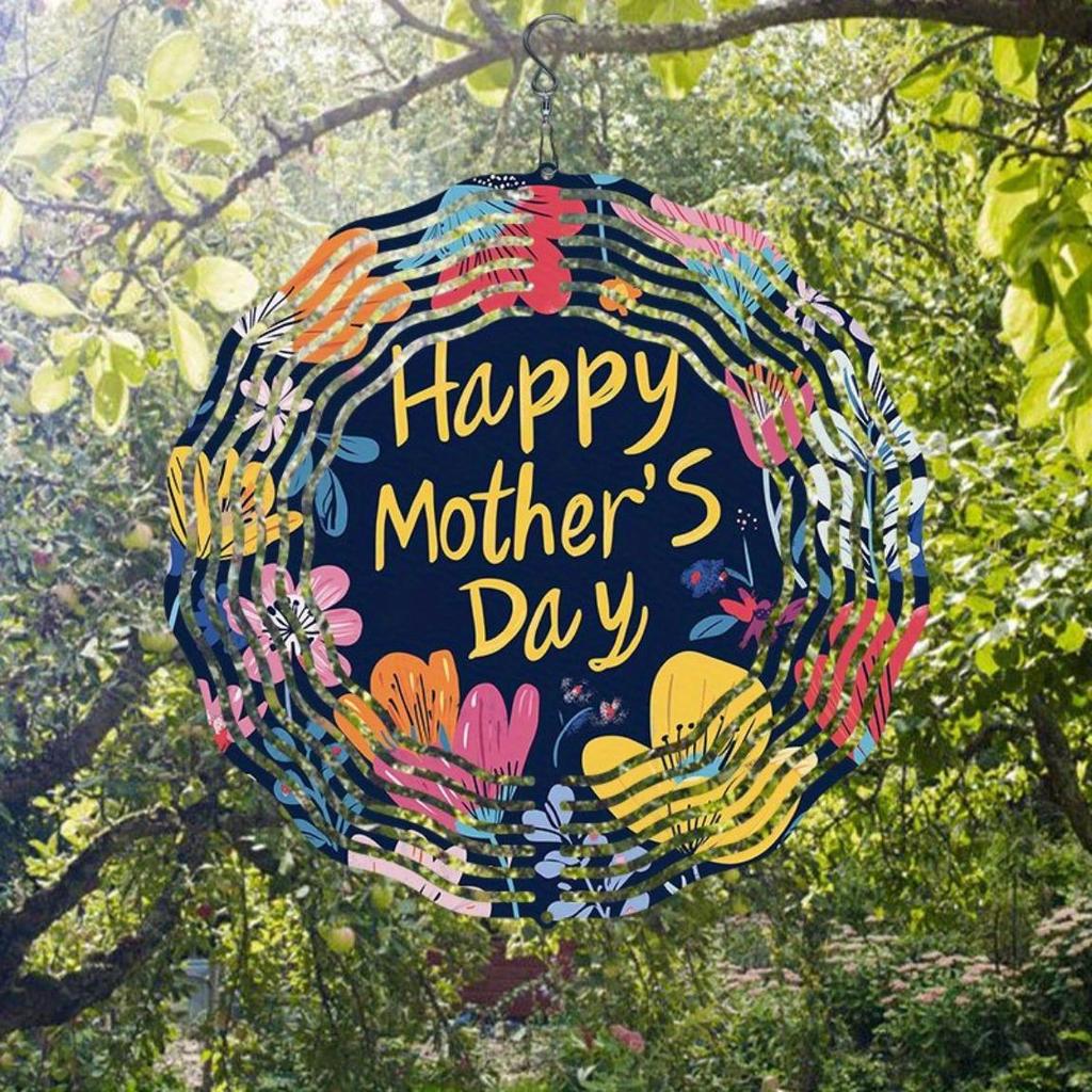 Metal Art Windmill Outdoor Garden Decor Floral Wind Spinner Mother Day Gift for Home Yard Patio Dynamic 2D Wind Chime Decoration