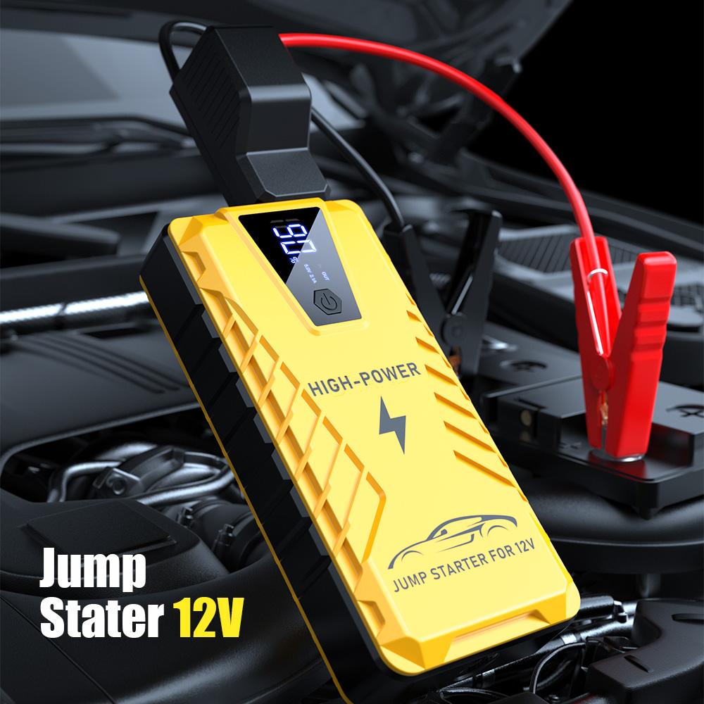 Автомобильный пусковой блок Power Bank 2000A для 12-вольтовых автомобилей и мотоциклов, портативное автомобильное зарядное устройство, умный пусковой блок с умными зажимами и LED