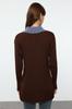 Women's Fashionable Stylish Hijab Sweater Brown Blue Color Block Corduroy Knitwear Sweater