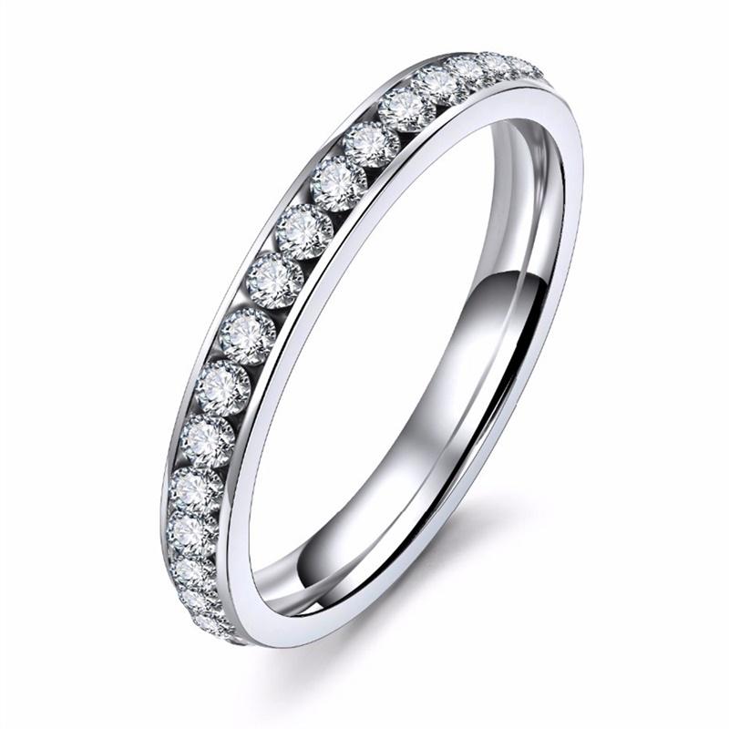 Simple Stainless Steel Rhinestone Rings Engagement Wedding Ring for Women Jewelry Gifts
