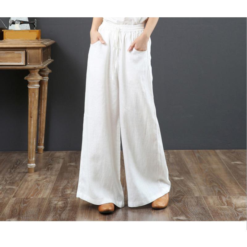 Spring and Summer Literary Cotton and Linen Pants Loose Large Size Wide Leg Pants High Waist Floor Mopping Pants Straight Trousers