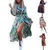 Summer Women's V-Neck Loose Fitting Long Dress Long Sleeve High Waist Printed Midi Dress With Independent Elastic Waistband