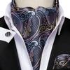 Men Business Tie Silk Ascot Scarves Grey Paisley Tie Set for Men Handkerchief Cufflink Set
