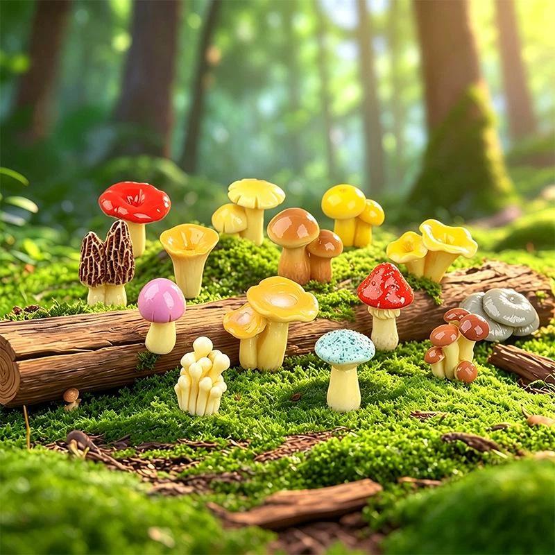 Mini Resin Mushroom Ornament High Simulation Tiny Decor for Dollhouse Aquarium Fairy Garden Fish Tank Landscaping Decor