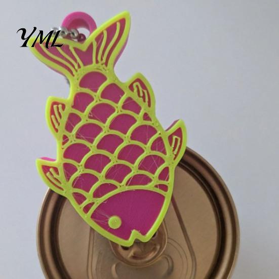 Nail Protection Can Opener 3D Printed Fish & Saver, Cute Fish-Shaped Tab Novelty Kitchen Gadget with Keychain, Portable Bottle for Soda Cans,
