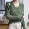 Женский свитер из 100% шерсти с V-образным вырезом, длинным рукавом, приталенного силуэта, утолщенный, на осень/зиму