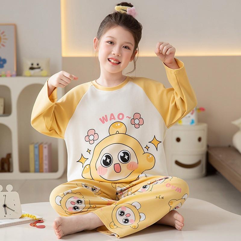 Girls Cotton Pajama Set Cartoon Print Lightweight Sleepwear Home Outfit Kids Ages 8