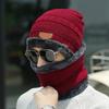 Windproof Winter Wool Hat with Hooded Scarf, Earflap Knit Cap, and Warm Masks for Men and Women