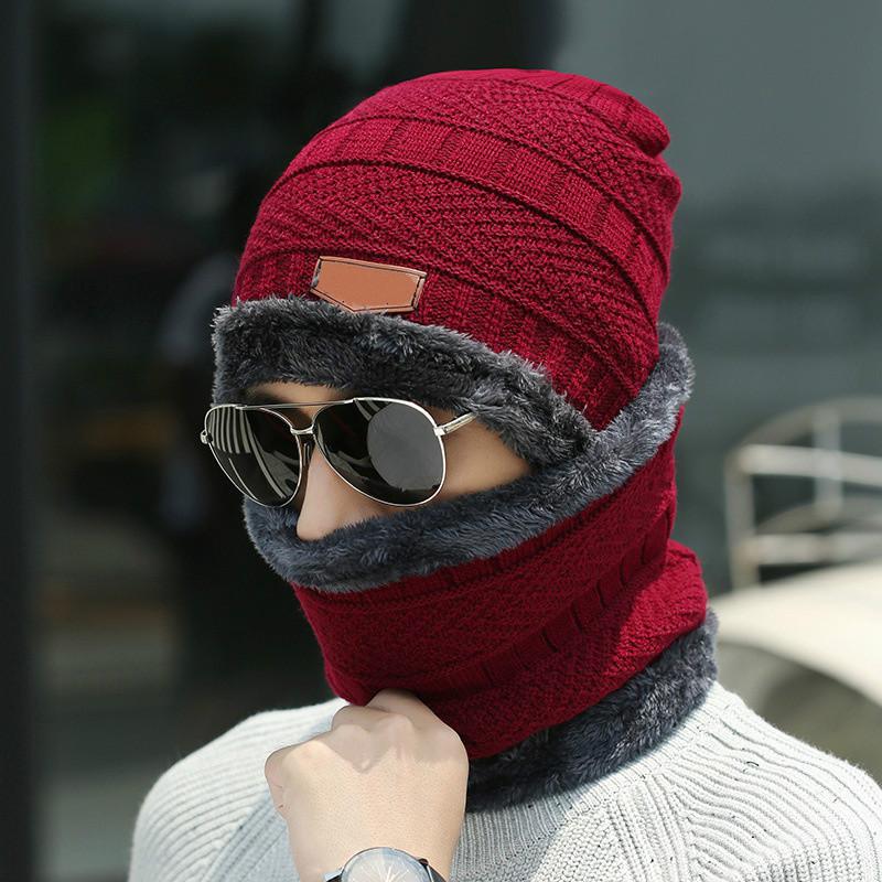 Windproof Winter Wool Hat with Hooded Scarf, Earflap Knit Cap, and Warm Masks for Men and Women