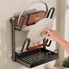 Carbon Steel Pot Lid Rack Space Saving Rustproof Kitchen Storage Rack Stable with Spoon Rest Cutting Board Holder Restaurant