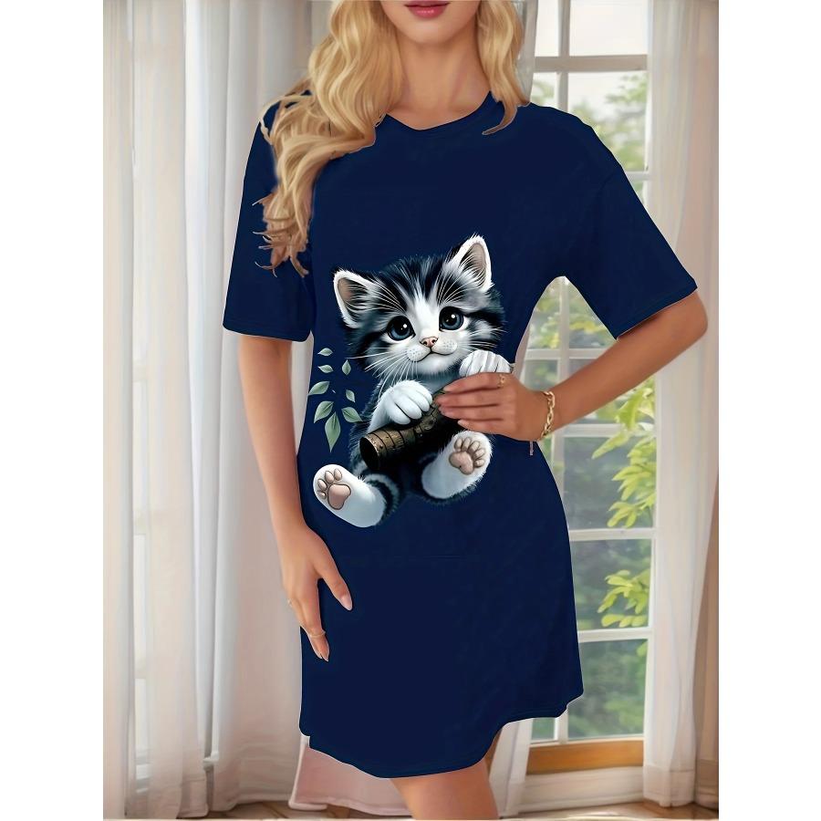 Женская ночная рубашка с принтом лошади, платье, короткий рукав, круглый вырез, платье для сна, сексуальное платье для путешествий и отпуска, одежда Y2k, женская одежда