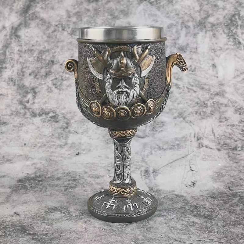 Viking 6.7 Oz Stainless Steel Wine Glass, Quirky Mug 3D Engraving Personalised Beer Mug Drinking Glasses