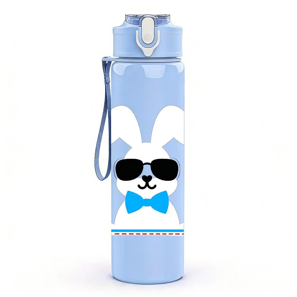 1PC Bunny Rabbit Sunglasses Cool Print 750ml Color Plastic Sports Water Bottle Leakproof Flip Straw Lid Suitable for Sports Office Home Use