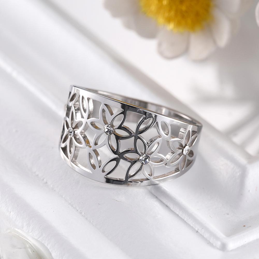 Teamer женское элегантное кольцо на палец с цветочным цирконом из нержавеющей стали, черное повседневное обручальное кольцо, ювелирное изделие, подарок для друга-любовника