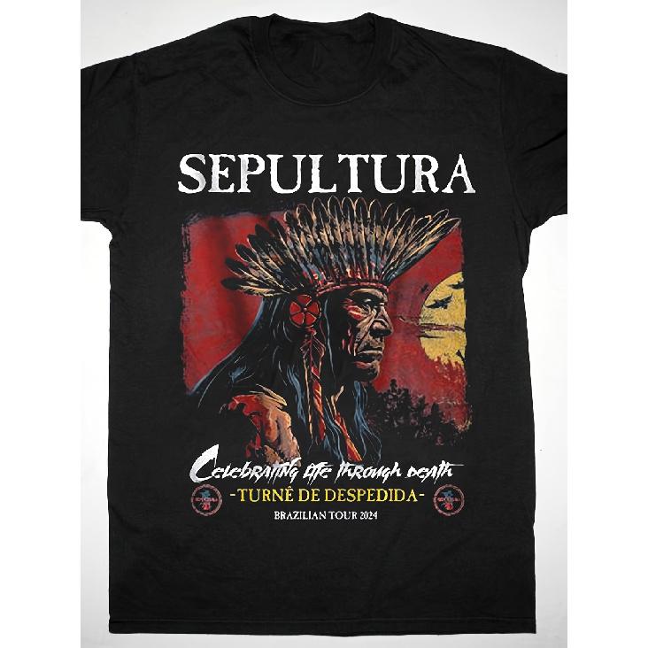 НОВАЯ футболка Sepultura Tour 2024, короткий рукав, хлопок, черная, унисекс, мужская, с веселым принтом - Мягкая и удобная, с круглым вырезом, короткий рукав, повседневная