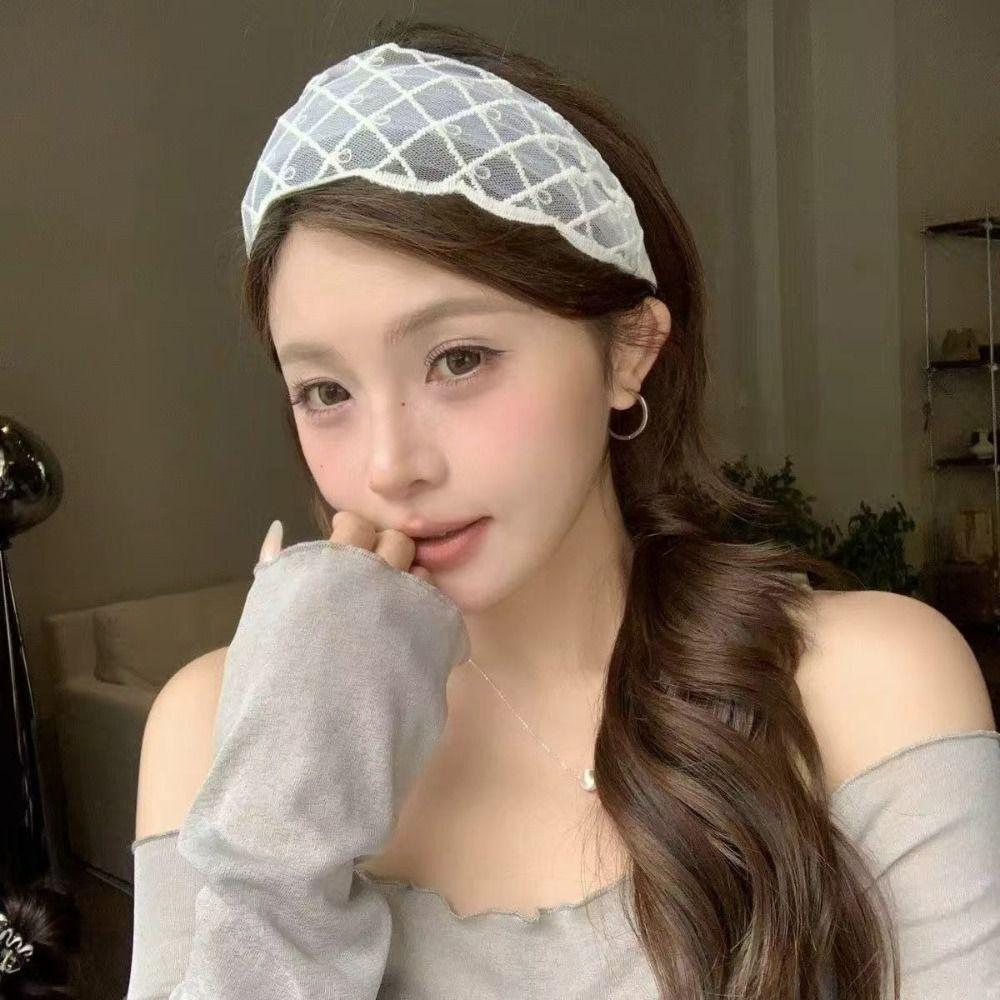 Mesh Lace Headband Lace Wide Edge Hair Hoop Elegant Bohemian Headwrap For Women Girls