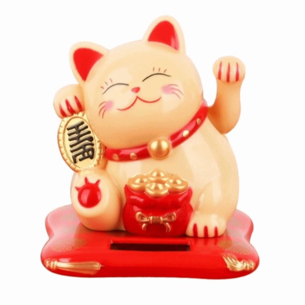Solar Powered Fortune Cat Figurine Waving Wealth Waving Hand Cat Ornaments for Home, Office