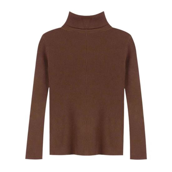 Women Bottom Sweater Turtleneck Long Sleeve Slim Fit Knitting Tops Solid Color Ribbed Tops Daily Wear