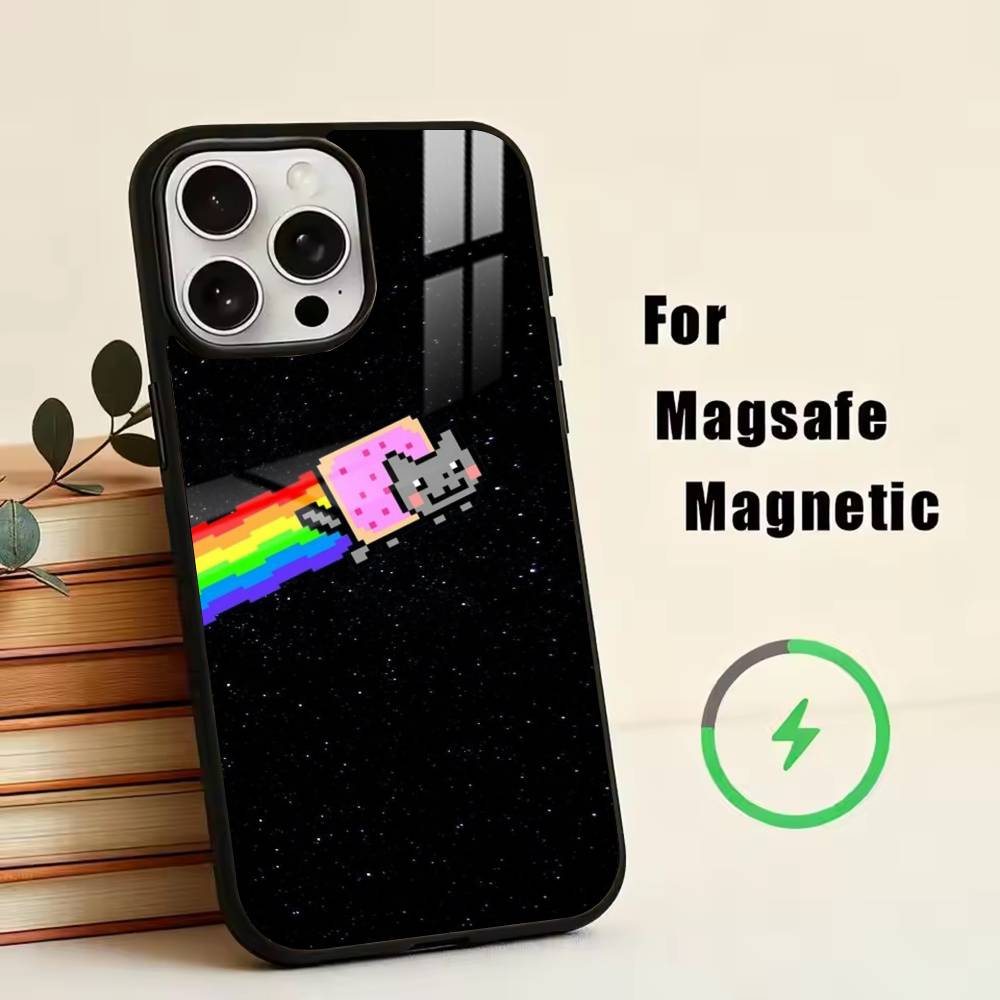Милый N-Нян К-Кот Чехол для телефона для iPhone17,16,15,14,13,12,11 Plus,Pro Магнитный с беспроводной зарядкой Magsafe