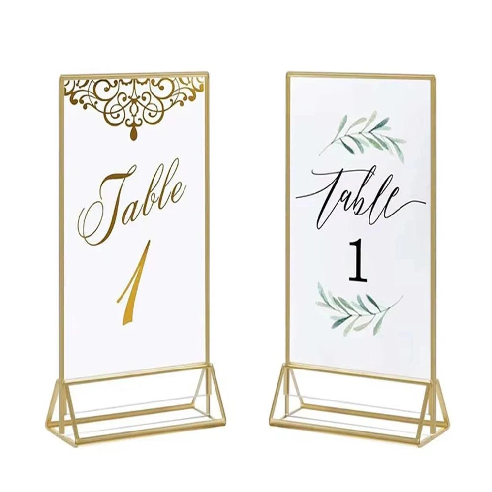 2/6pc Transparent Acrylic Wedding Table Number Holders,Double-Sided Golden Photo Frame Sign Stands for Menu Cards Place Settings