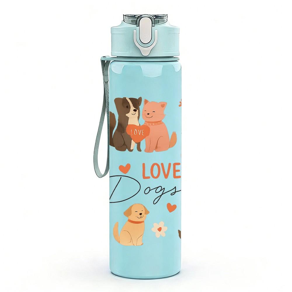 1PC Love Dog Cat Sticker Pack 750ml Color Plastic Sports Water Bottle Leakproof Flip Straw Lid Suitable for Sports Office Home Use