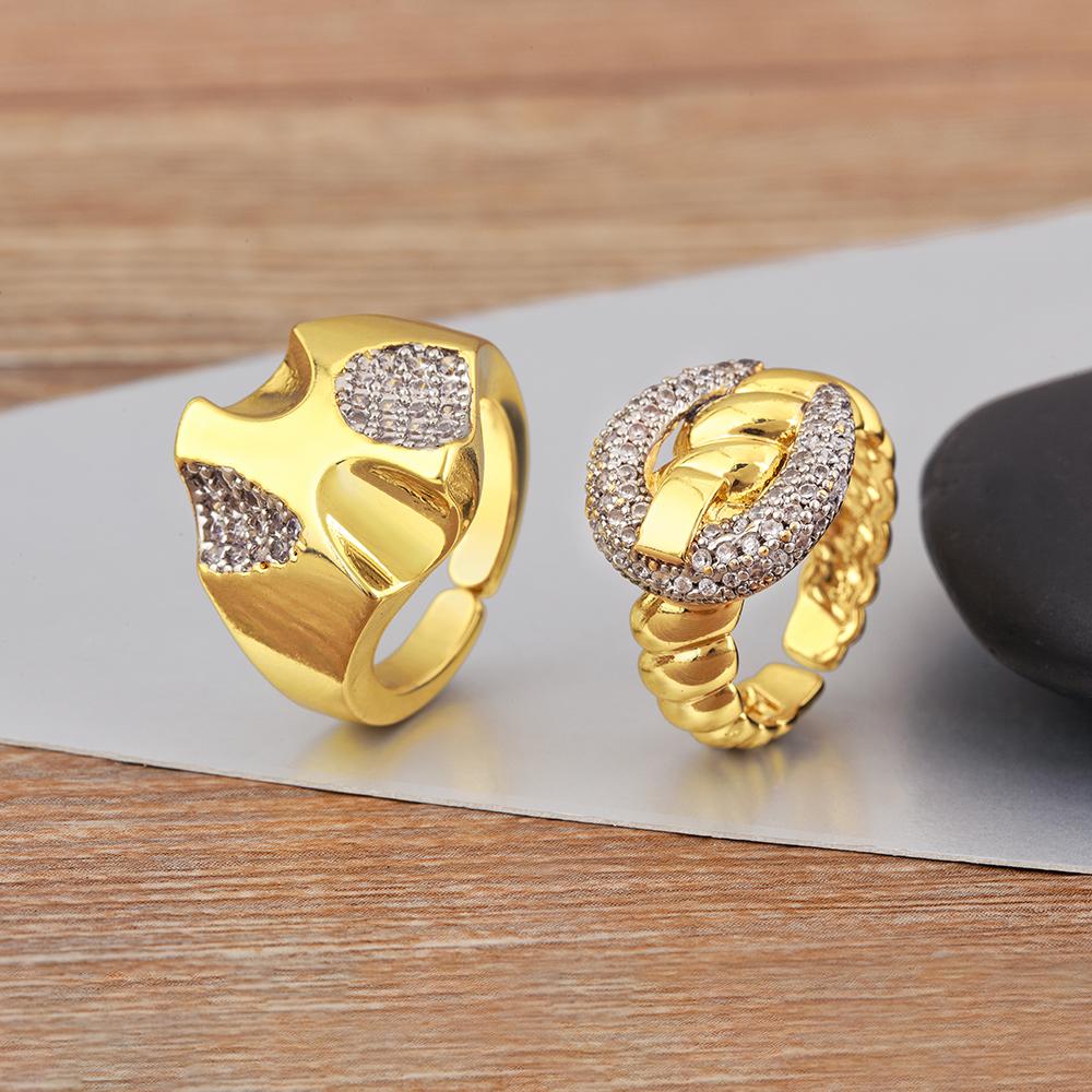 Nidin New Popular Irregular Geometric Zircon Charm Open Rings Adjustable 3 Styles For Women Men Finger Jewelry Creative Gifts