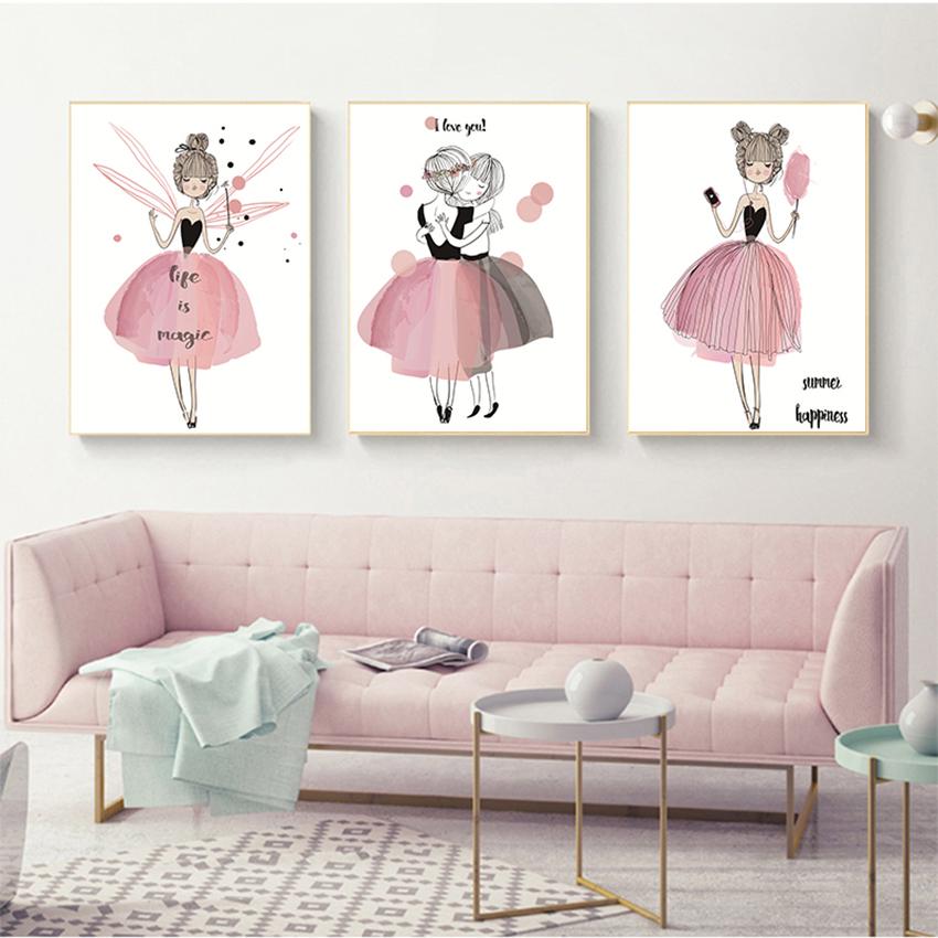 Принт настенные художественные фотографии, подарки, детская комната, домашний декор, акварель, розовый, Kawaii, постер для девочек, декор для детской, цветочный холст, картины