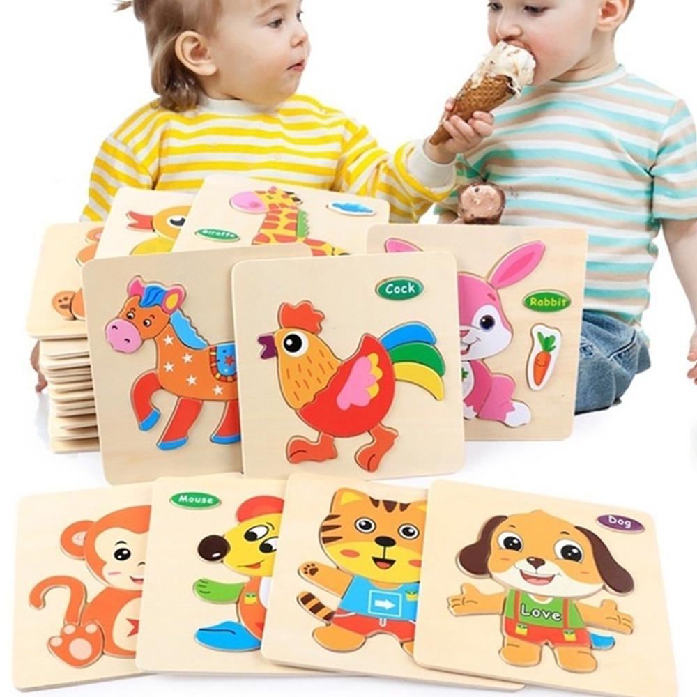 1/2/5PCS Kids 3D Wooden Puzzle Jigsaw Cartoon Animal Puzzles Kids Early Educational Toy