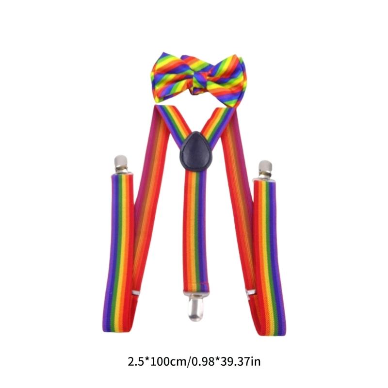 Радужный набор подтяжек и бабочки Костюмные подтяжки для детей и взрослых Тематическая вечеринка Танцевальный конкурс Аксессуар для переодевания