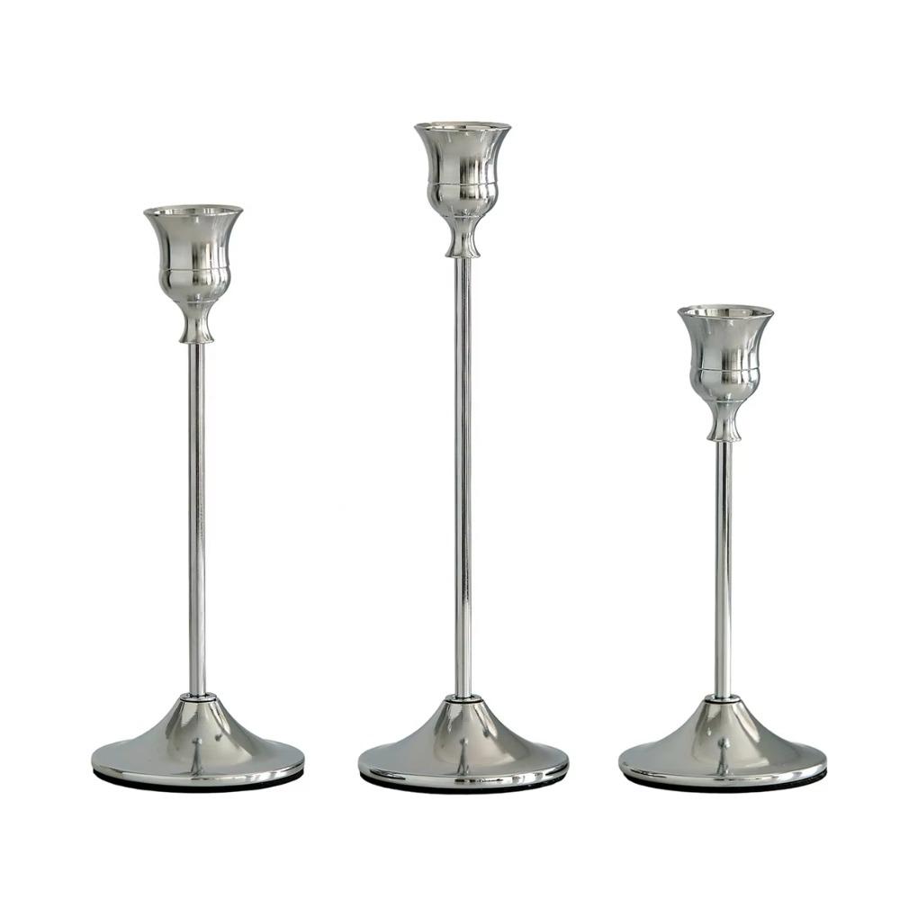 3Pcs Exquisite Metal Romantic Candle Stand Gold Plated Tabletop Candle Holder Hotel Decor