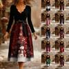 Women's Fashion V-Neck Relaxed-Fit Christmas Print Long-Sleeved Dress