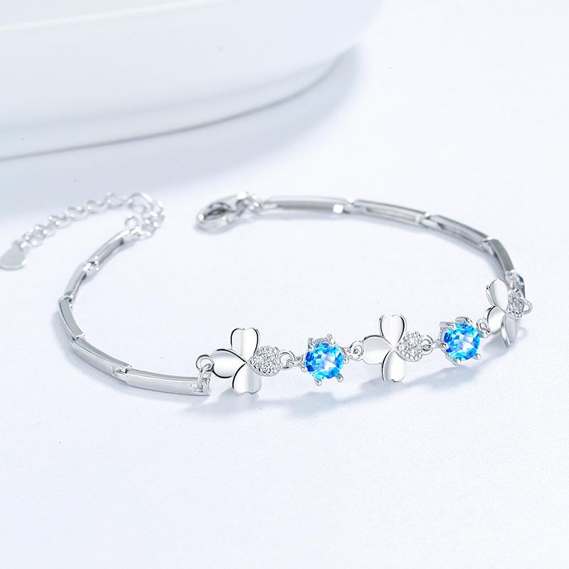 S925 Серебряный клеверный женский браслет Простые модные женские украшения