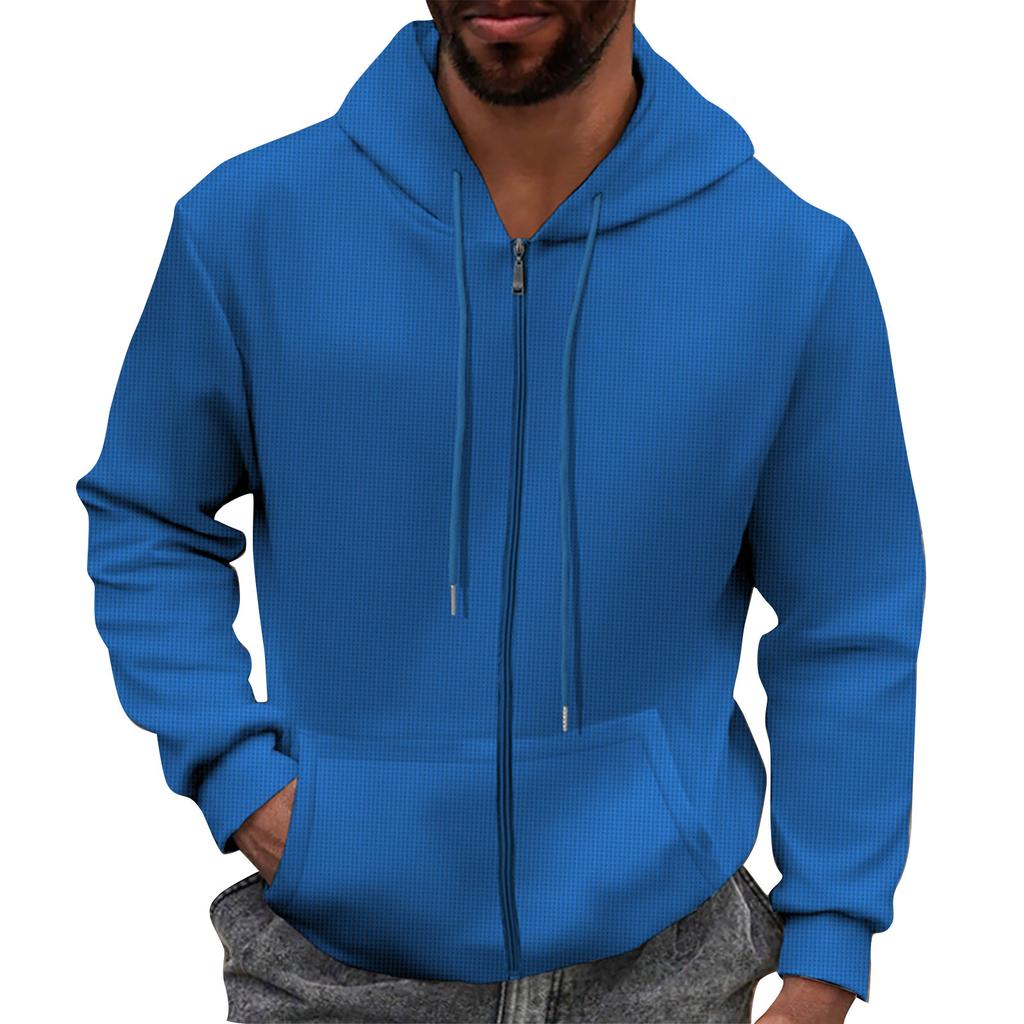 Men'S Solid Color Pocket Zipper Long Sleeved Jacket Jacket Hooded Sweatshirt