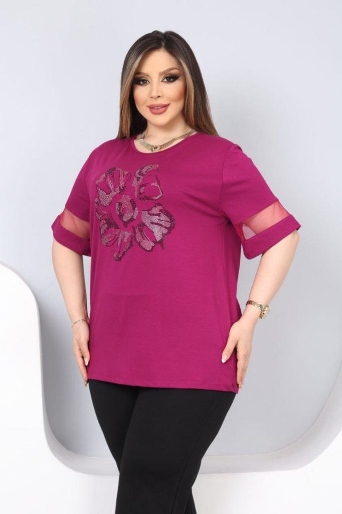 Женская блузка большого размера Блузка большого размера с каменным цветочным узором спереди