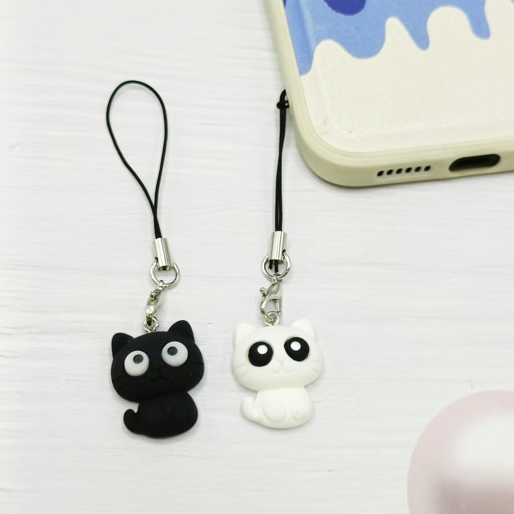 1 Милый кошачий шнурок-подвеска для телефона, Очаровательный дизайн с черно-белой кошкой, Подходит для чехлов для телефонов, сумок и чехлов для наушников